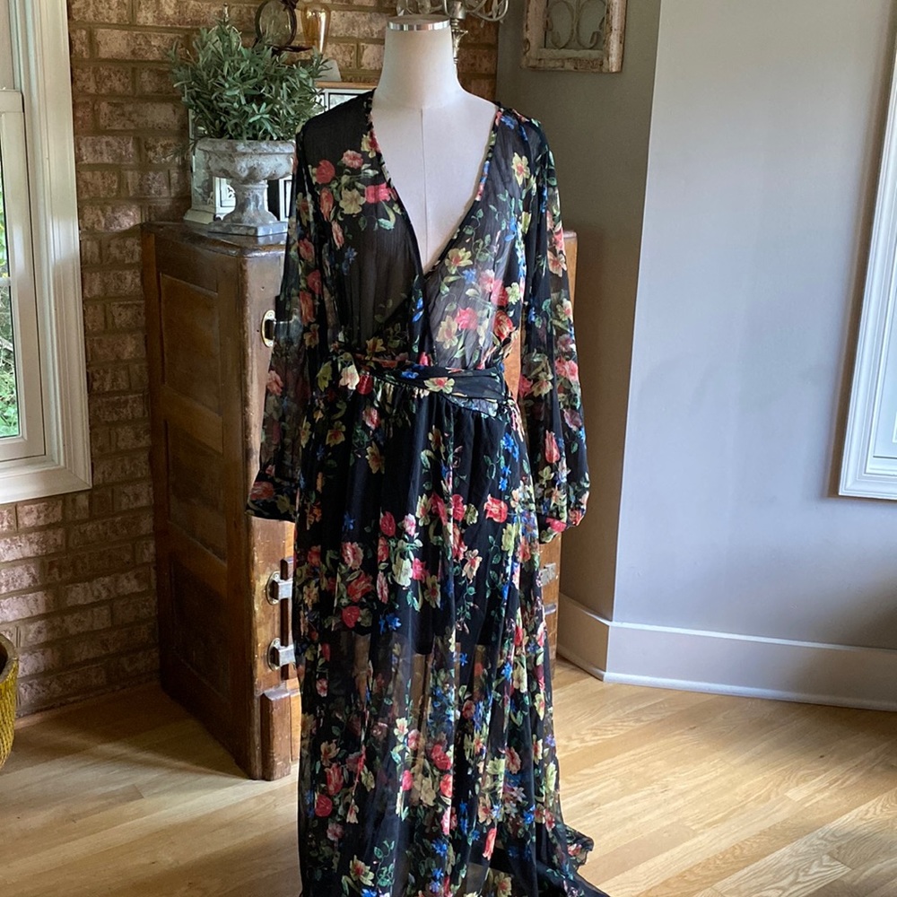 SPY ZONE EXCHANGE DIVA BLACK FLORAL MAXI DRESS XL NEW
